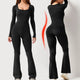 Hiske Long-Sleeve Square-Neck Flared Jumpsuit - image 5