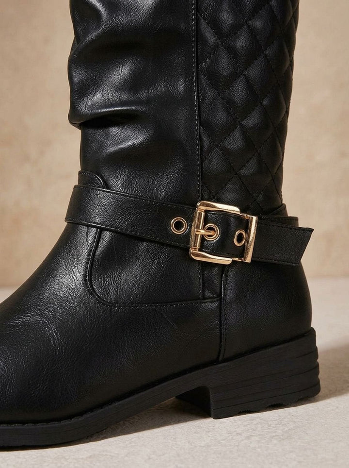 Imke Slouchy Mid-Calf Boots with Quilted Back and Buckle - image 10
