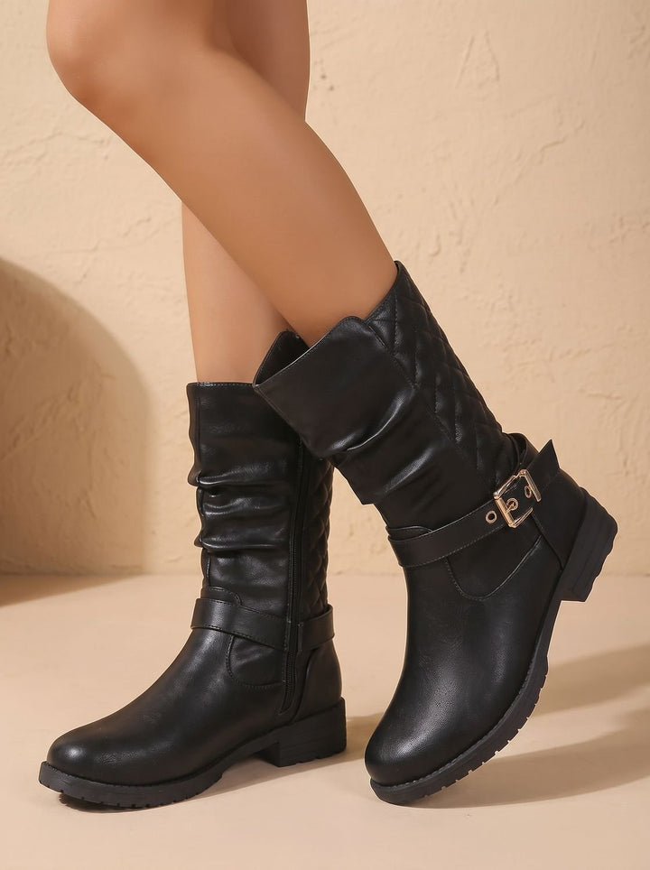 Imke Slouchy Mid-Calf Boots with Quilted Back and Buckle - image 4