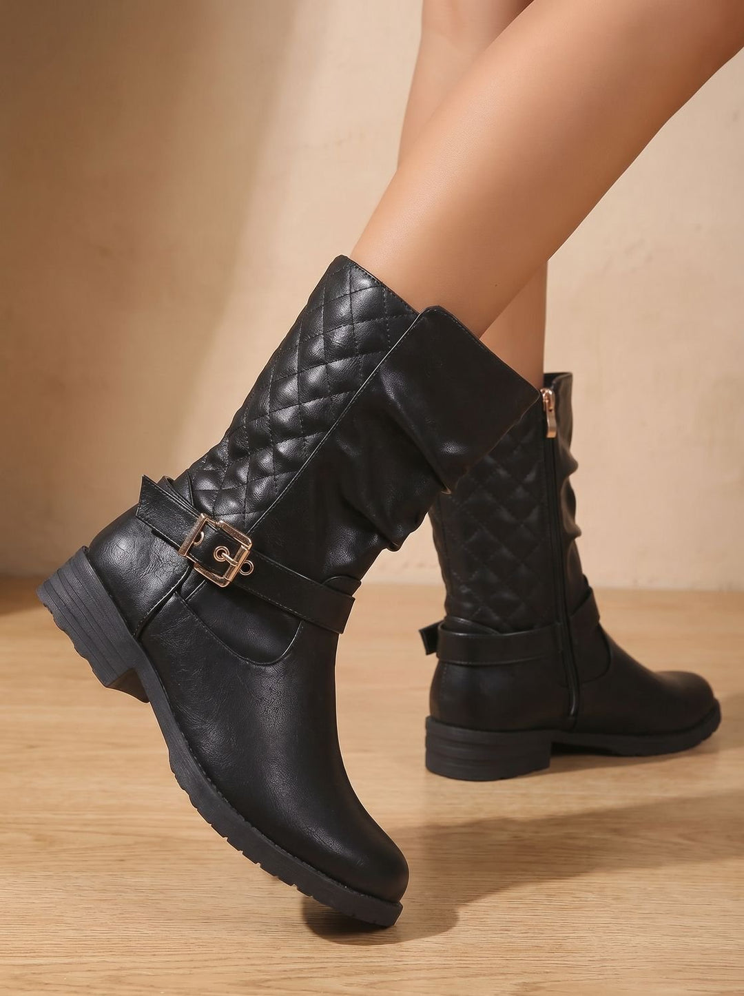 Imke Slouchy Mid-Calf Boots with Quilted Back and Buckle - image 6