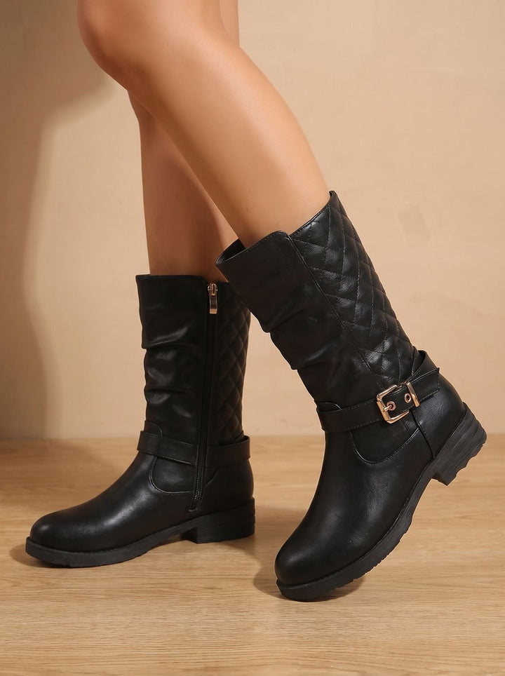 Imke Slouchy Mid-Calf Boots with Quilted Back and Buckle - image 7