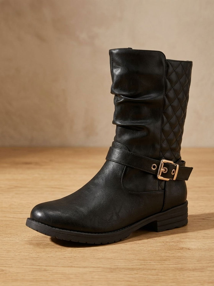 Imke Slouchy Mid-Calf Boots with Quilted Back and Buckle - image 9