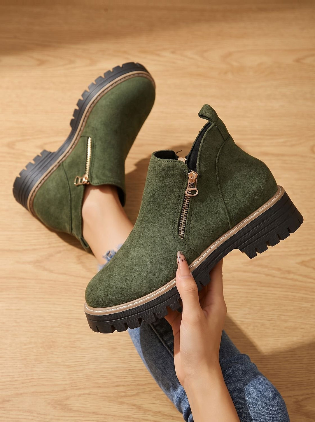 Linde Orthopedic-Style Side-Zip Ankle Boots with Lug Sole - image 9