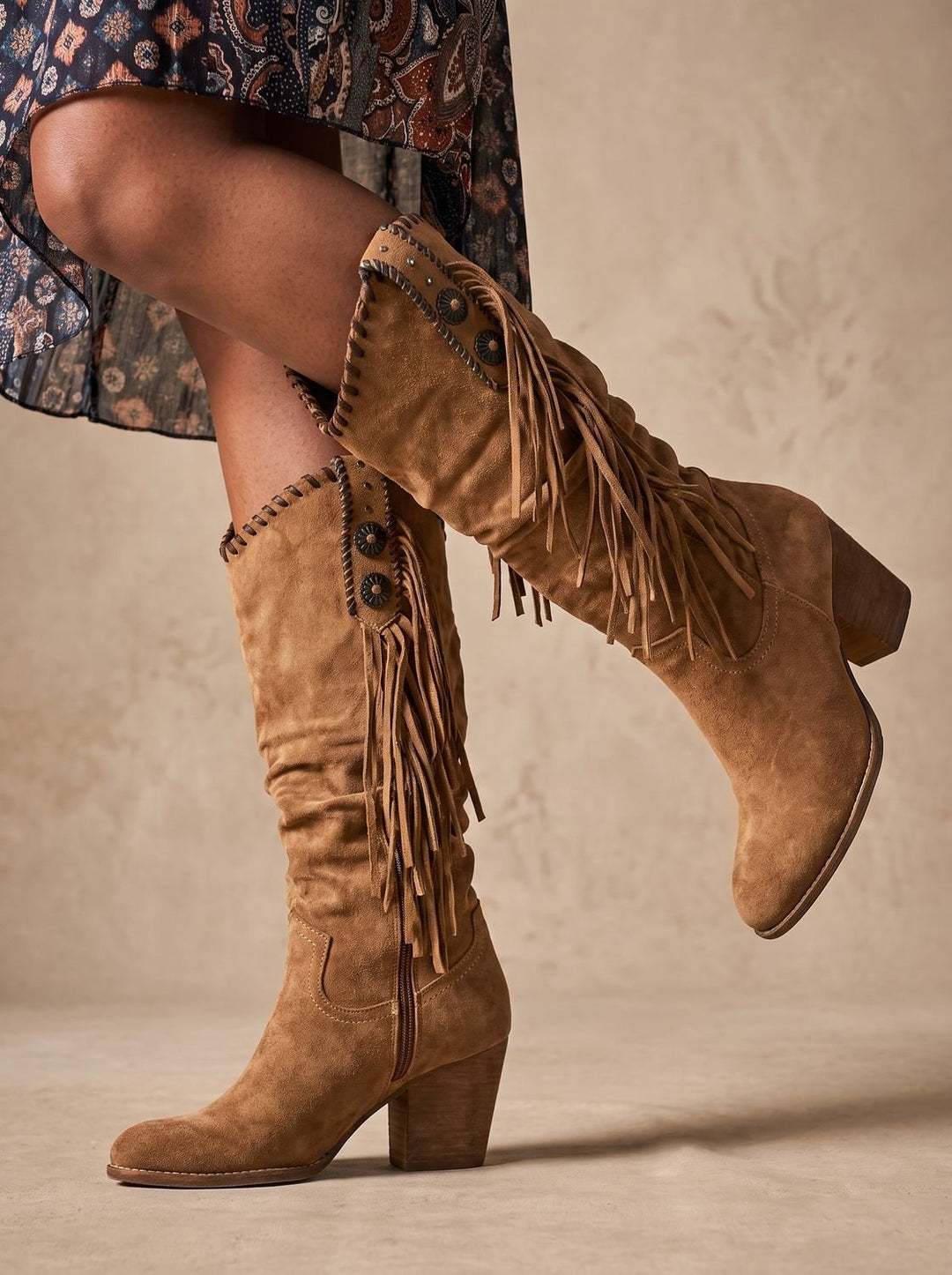 Jorien Orthopedic-Style Fringe Western Knee-High Boots - image 2