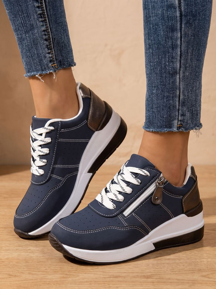 Nienke Orthopedic-Style Lace-Up Wedge Sneakers with Side Zip - image 1
