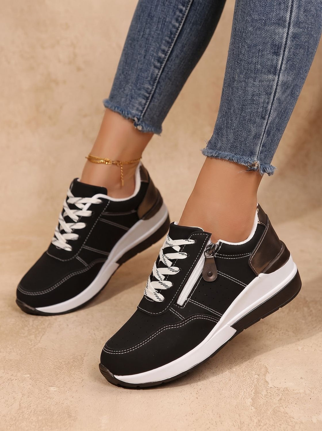 Nienke Orthopedic-Style Lace-Up Wedge Sneakers with Side Zip - image 3