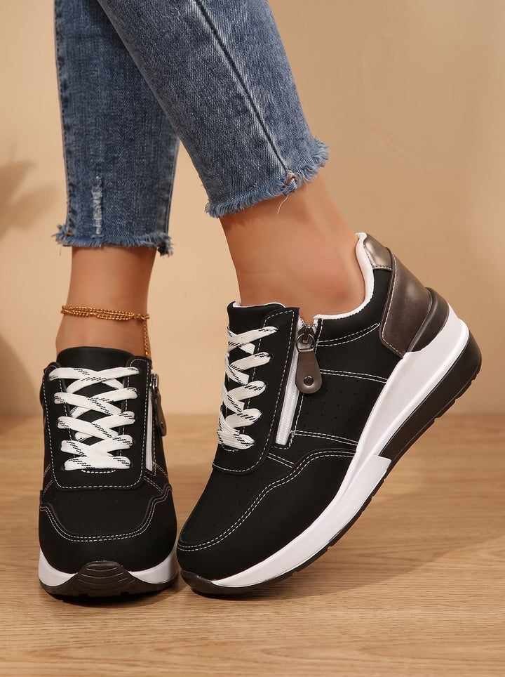 Nienke Orthopedic-Style Lace-Up Wedge Sneakers with Side Zip - image 4