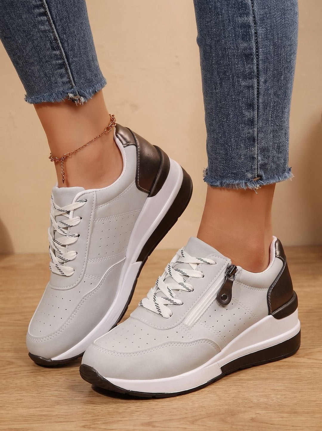 Nienke Orthopedic-Style Lace-Up Wedge Sneakers with Side Zip - image 5