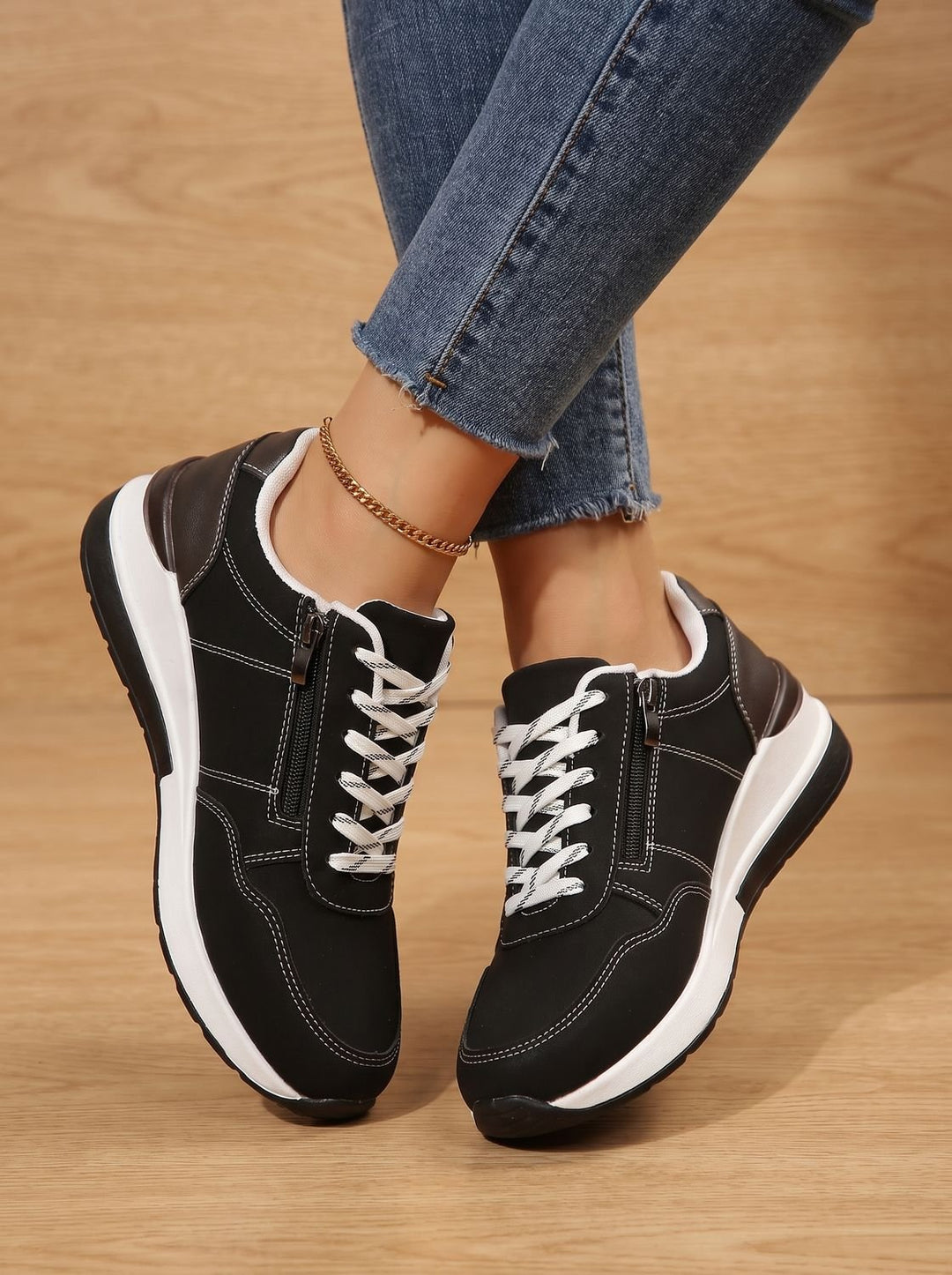 Nienke Orthopedic-Style Lace-Up Wedge Sneakers with Side Zip - image 6