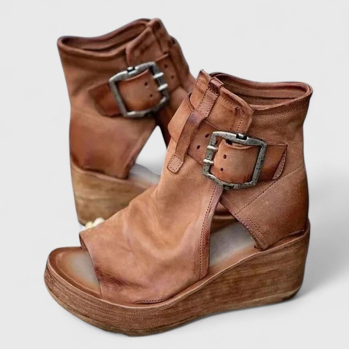 Thea | Women's Buckle Platform Boots for All-Day Wear in Brown