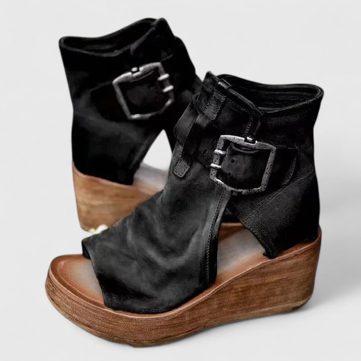 Thea | Women's Buckle Platform Boots for All-Day Wear in Black
