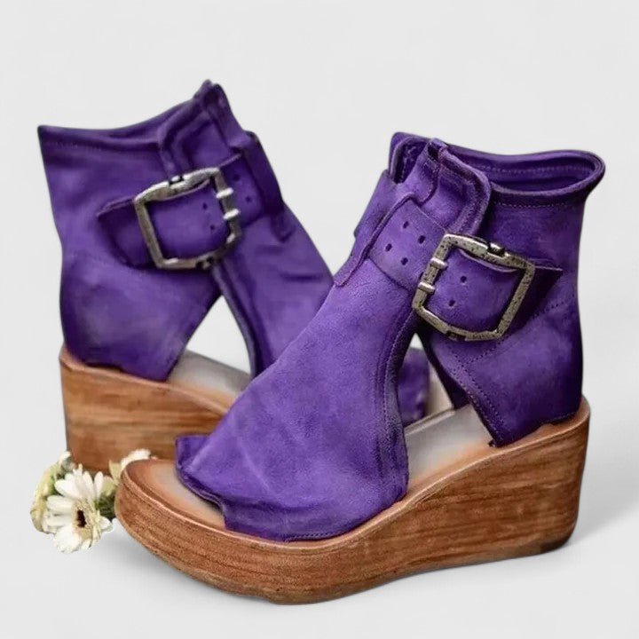 Thea | Women's Buckle Platform Boots for All-Day Wear in Purple