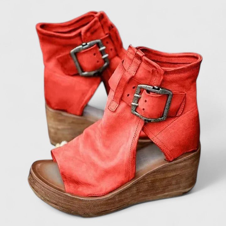 Thea | Women's Buckle Platform Boots for All-Day Wear in Red