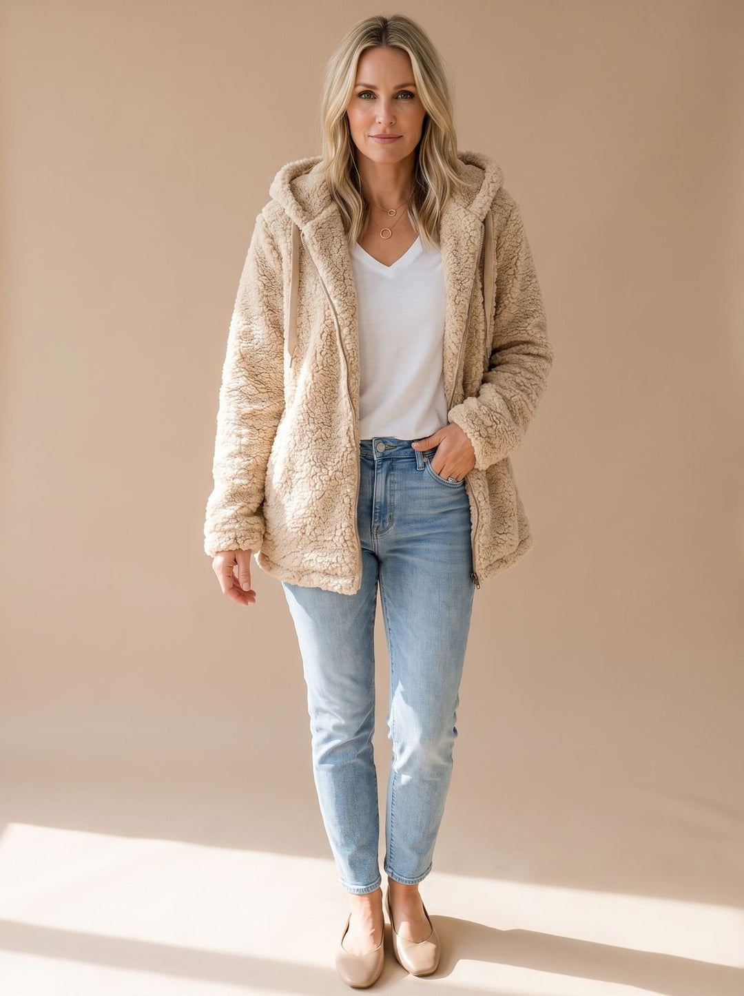 Lieke Oversized Hooded Teddy Fleece Zip-Up Jacket - image 1