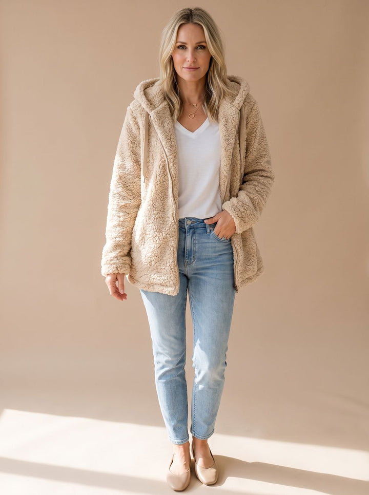 Lieke Oversized Hooded Teddy Fleece Zip-Up Jacket - image 1