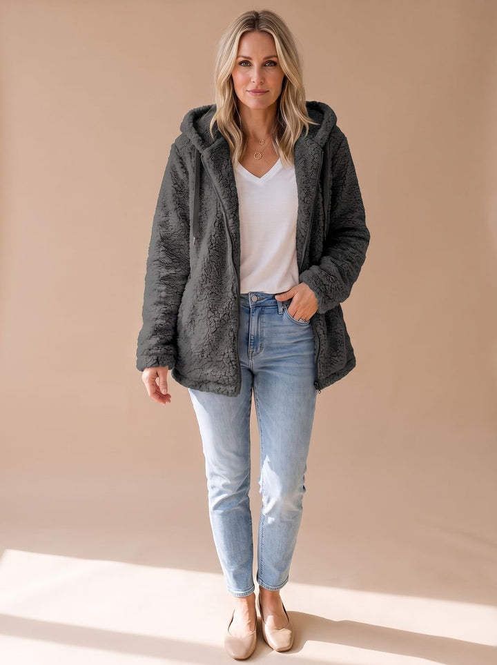 Lieke Oversized Hooded Teddy Fleece Zip-Up Jacket - image 10