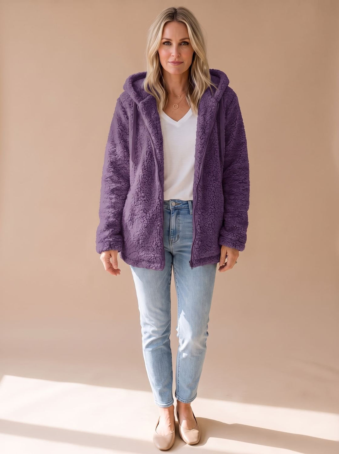Lieke Oversized Hooded Teddy Fleece Zip-Up Jacket - image 11