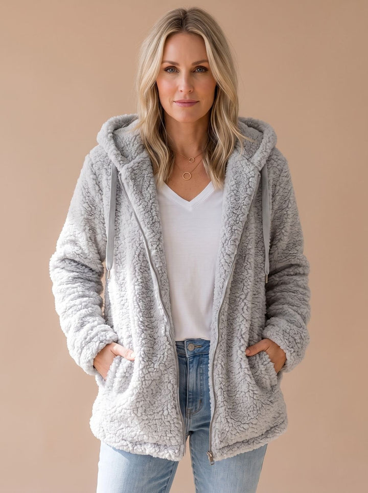 Lieke Oversized Hooded Teddy Fleece Zip-Up Jacket - image 7