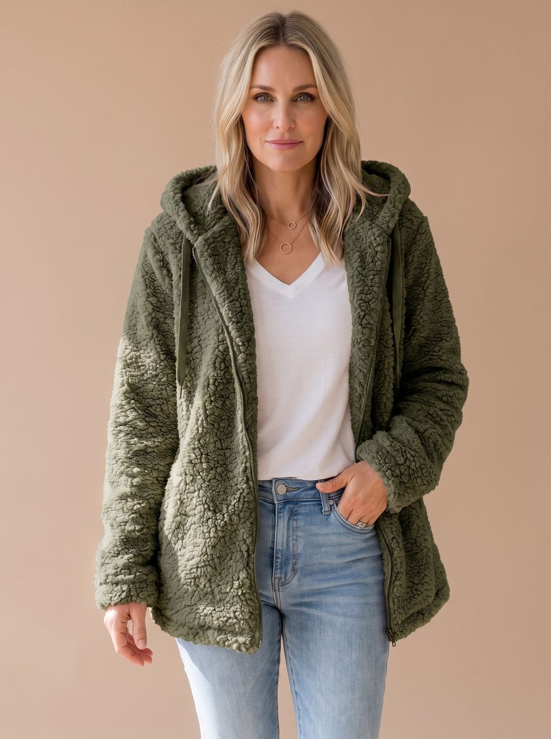 Lieke Oversized Hooded Teddy Fleece Zip-Up Jacket - image 8