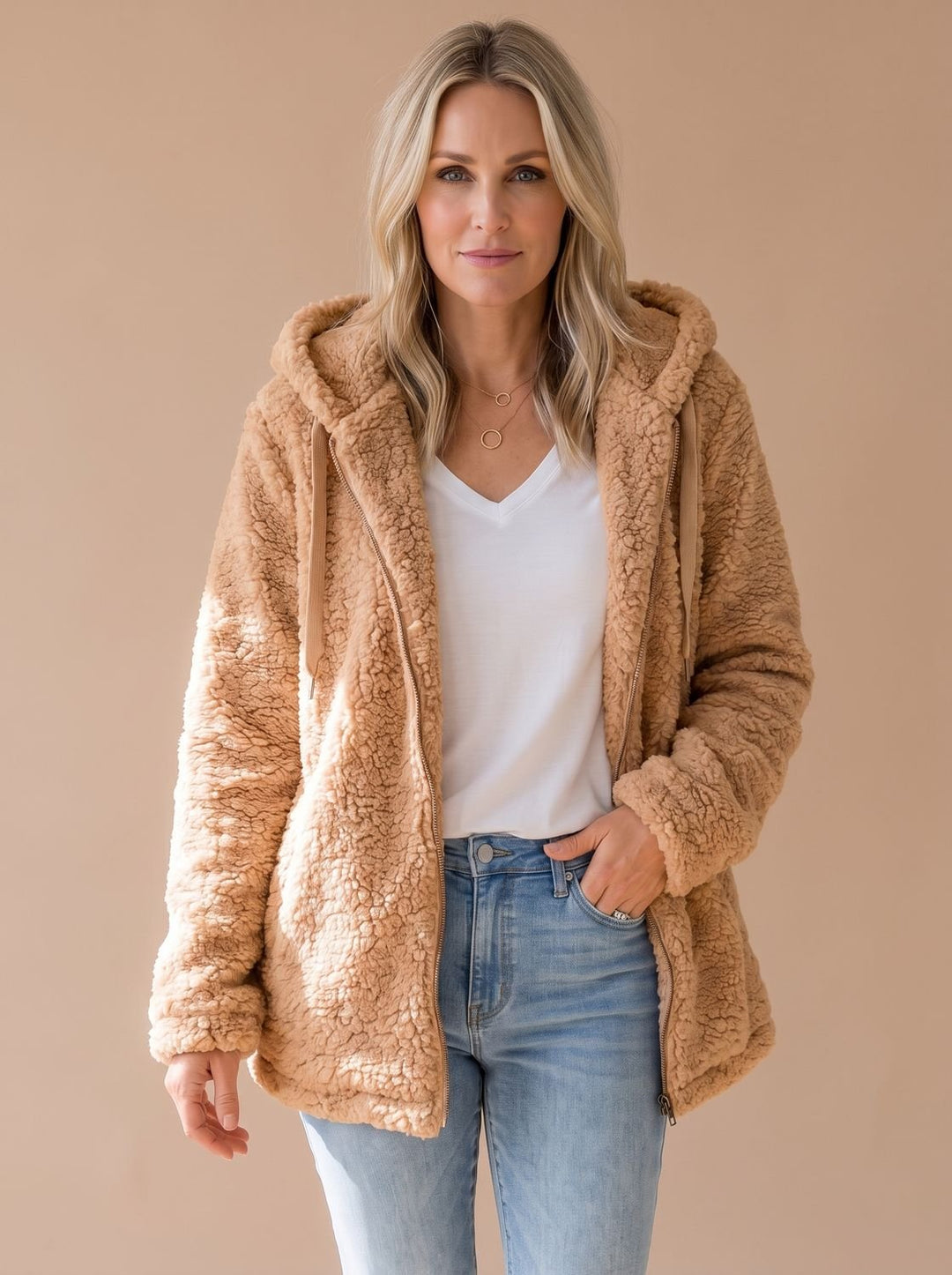 Lieke Oversized Hooded Teddy Fleece Zip-Up Jacket - image 9