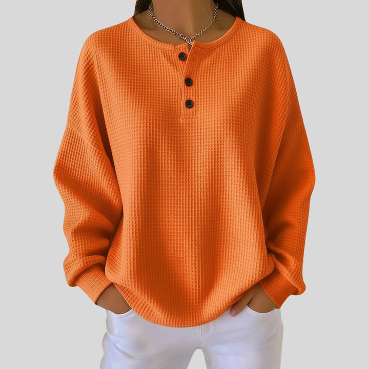 Lynn Oversized Waffle-Knit Henley Sweater - image 1