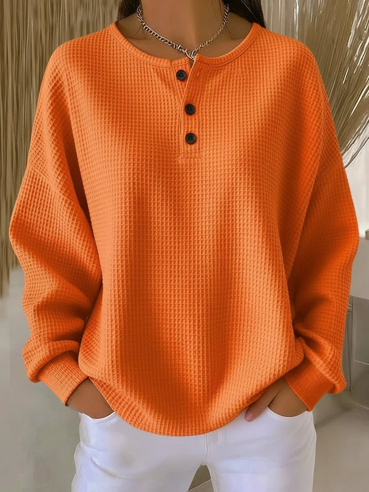 Lynn Oversized Waffle-Knit Henley Sweater - image 2