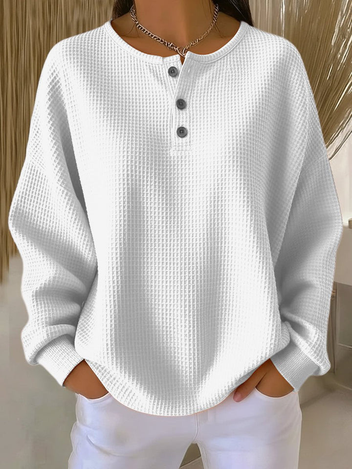 Lynn Oversized Waffle-Knit Henley Sweater - image 3