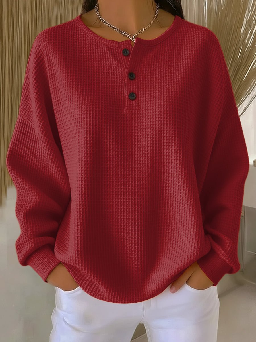 Lynn Oversized Waffle-Knit Henley Sweater - image 4