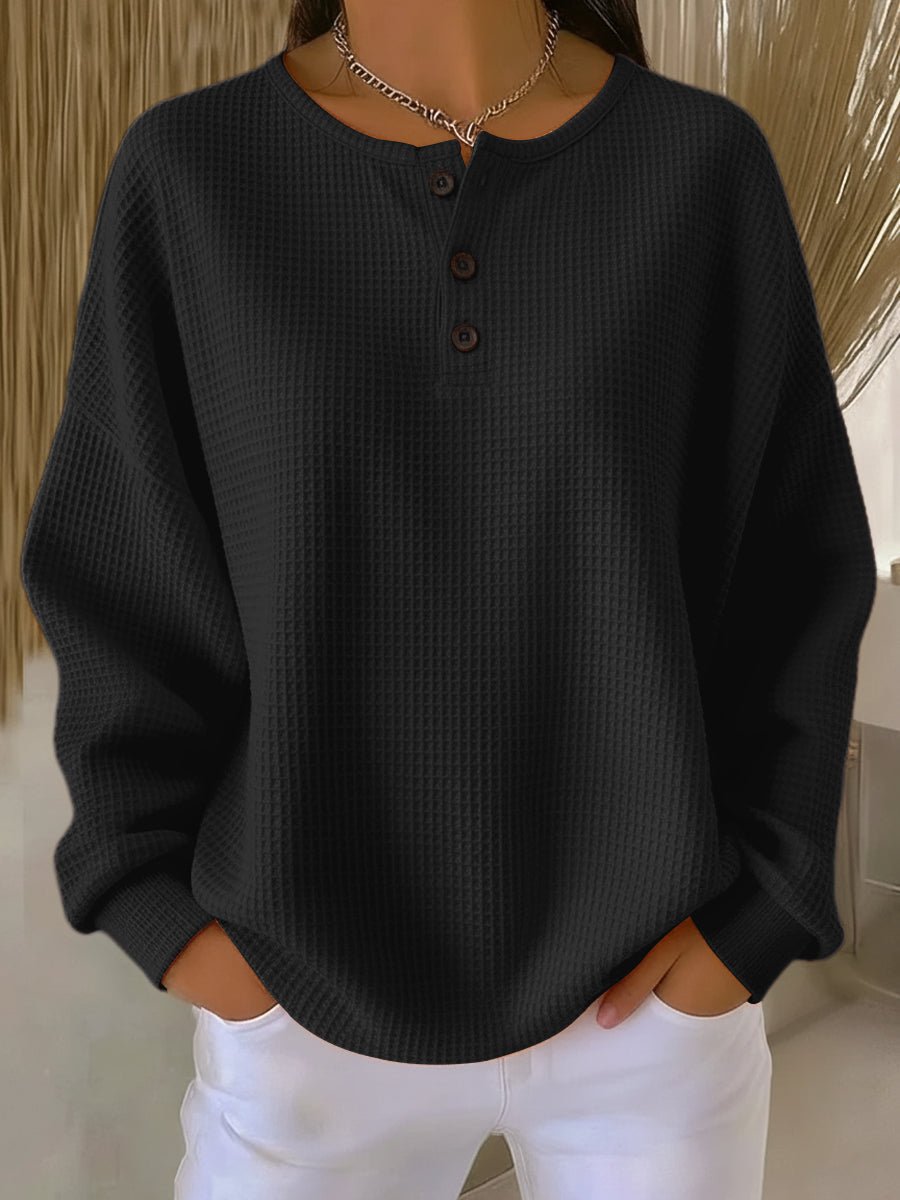 Lynn Oversized Waffle-Knit Henley Sweater - image 5