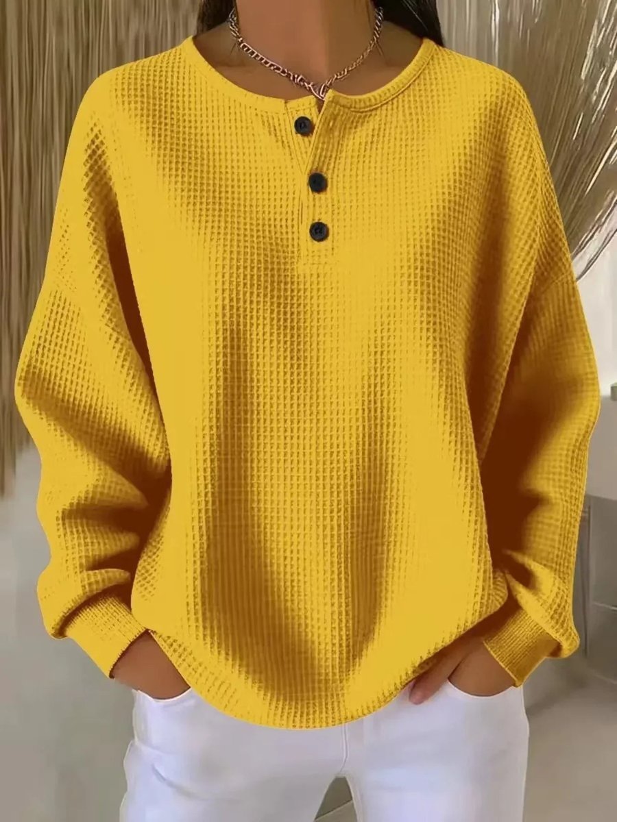 Lynn Oversized Waffle-Knit Henley Sweater - image 6