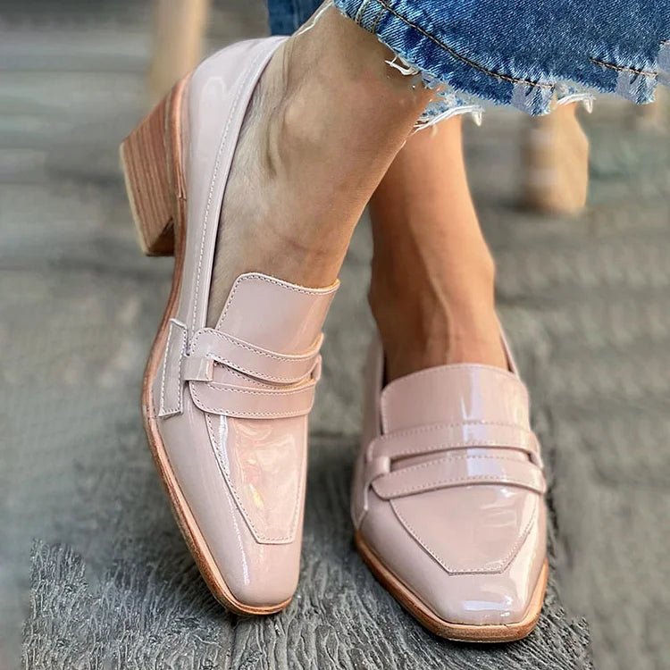 Women's Cushioned Comfort Block-Heel Slip-On Loafers for Commuting in Pink — view 1