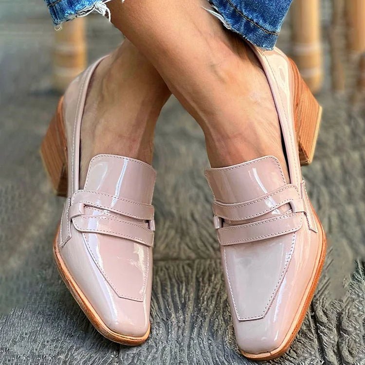 Women's Cushioned Comfort Block-Heel Slip-On Loafers for Commuting in Pink — view 2