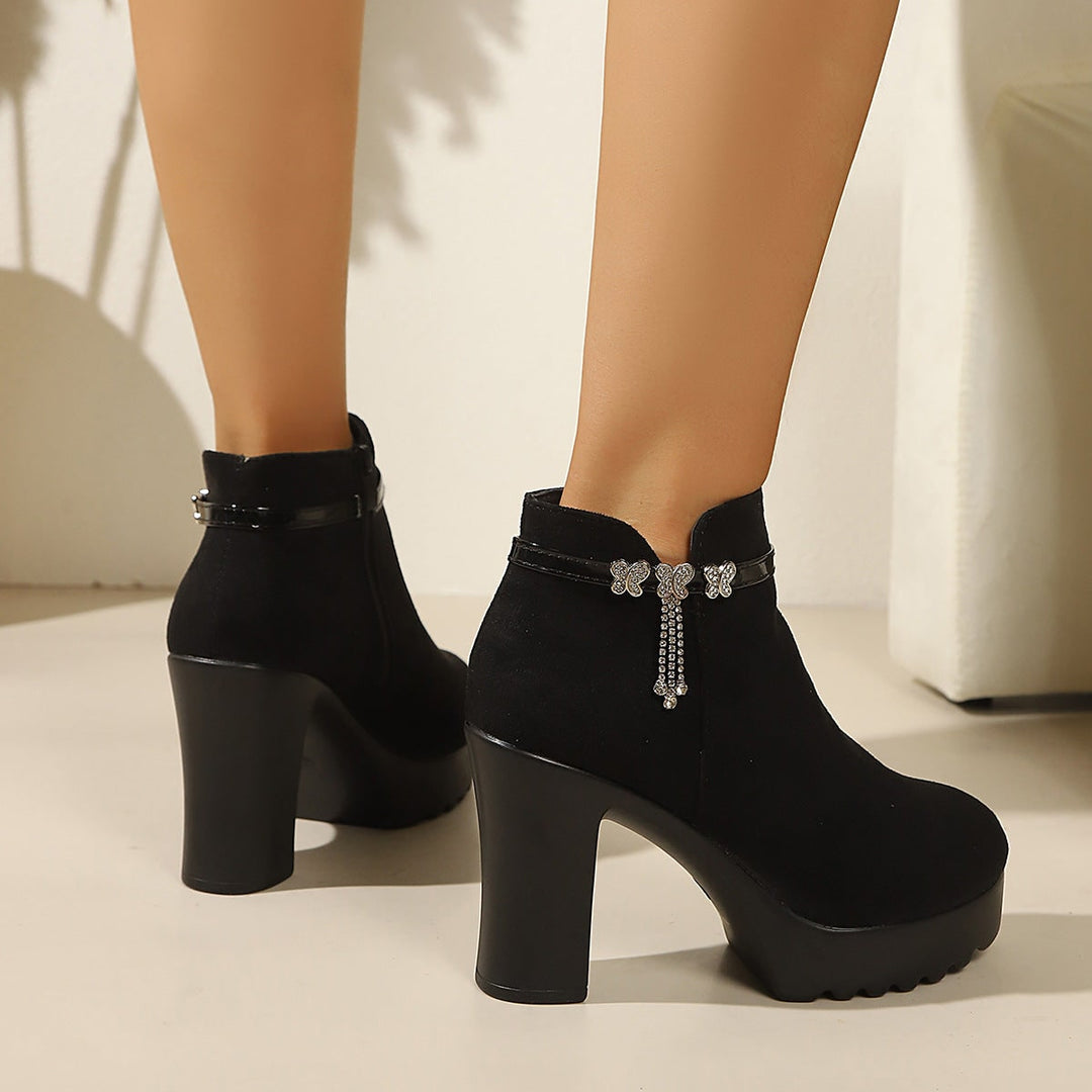 Jorinde Faux-Suede Platform Ankle Boots with Rhinestone Chain - image 3
