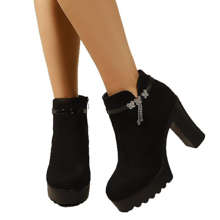 Jorinde Faux-Suede Platform Ankle Boots with Rhinestone Chain - image 5
