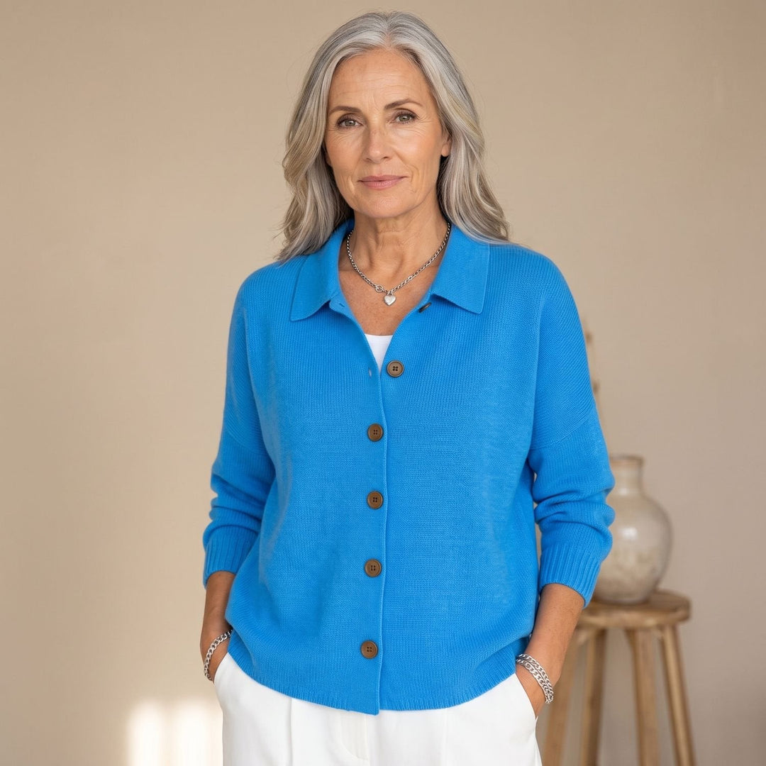 Gerdien Polo-Collar Button-Front Knit Cardigan - image 1