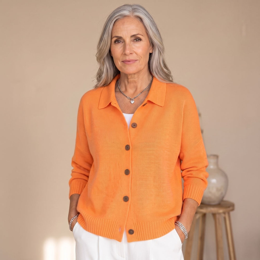 Gerdien Polo-Collar Button-Front Knit Cardigan - image 5