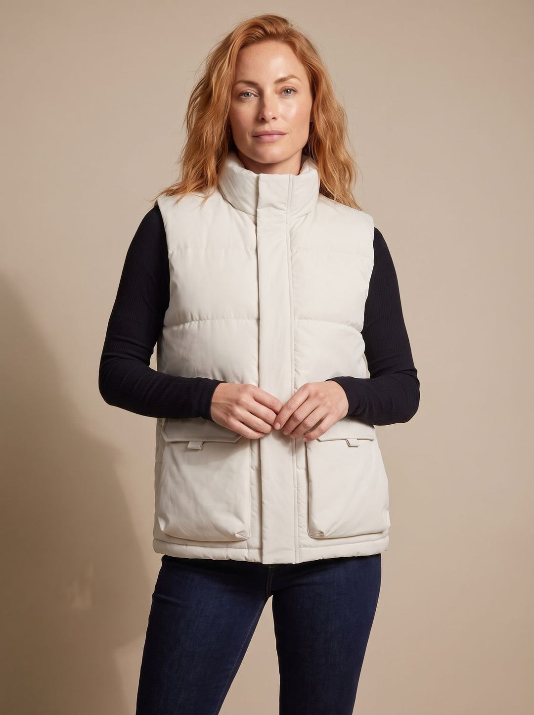 Rinske Quilted Puffer Vest with High Neck and Flap Pockets - image 1