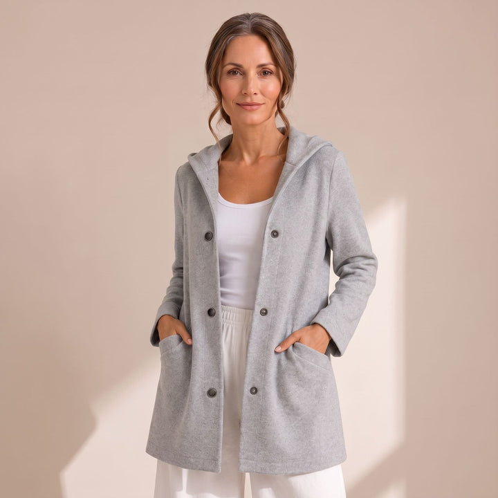 Loes Hooded Button-Up Cardigan Coat with Pockets - image 2