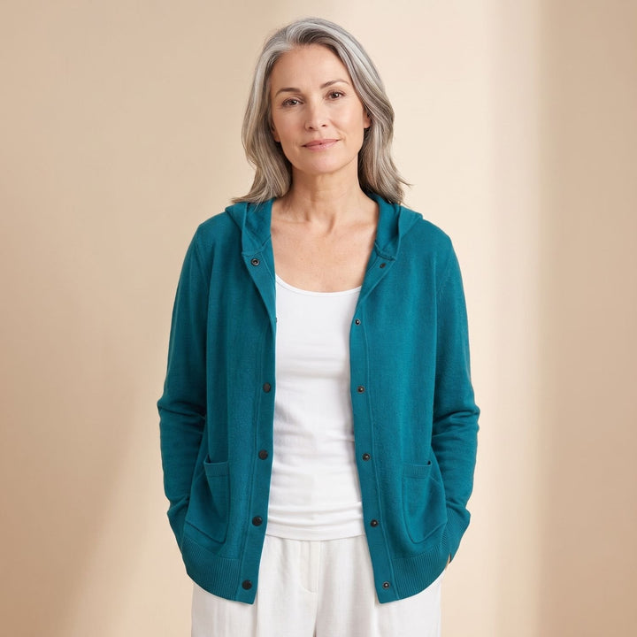 Loes Hooded Button-Up Cardigan Coat with Pockets - image 4