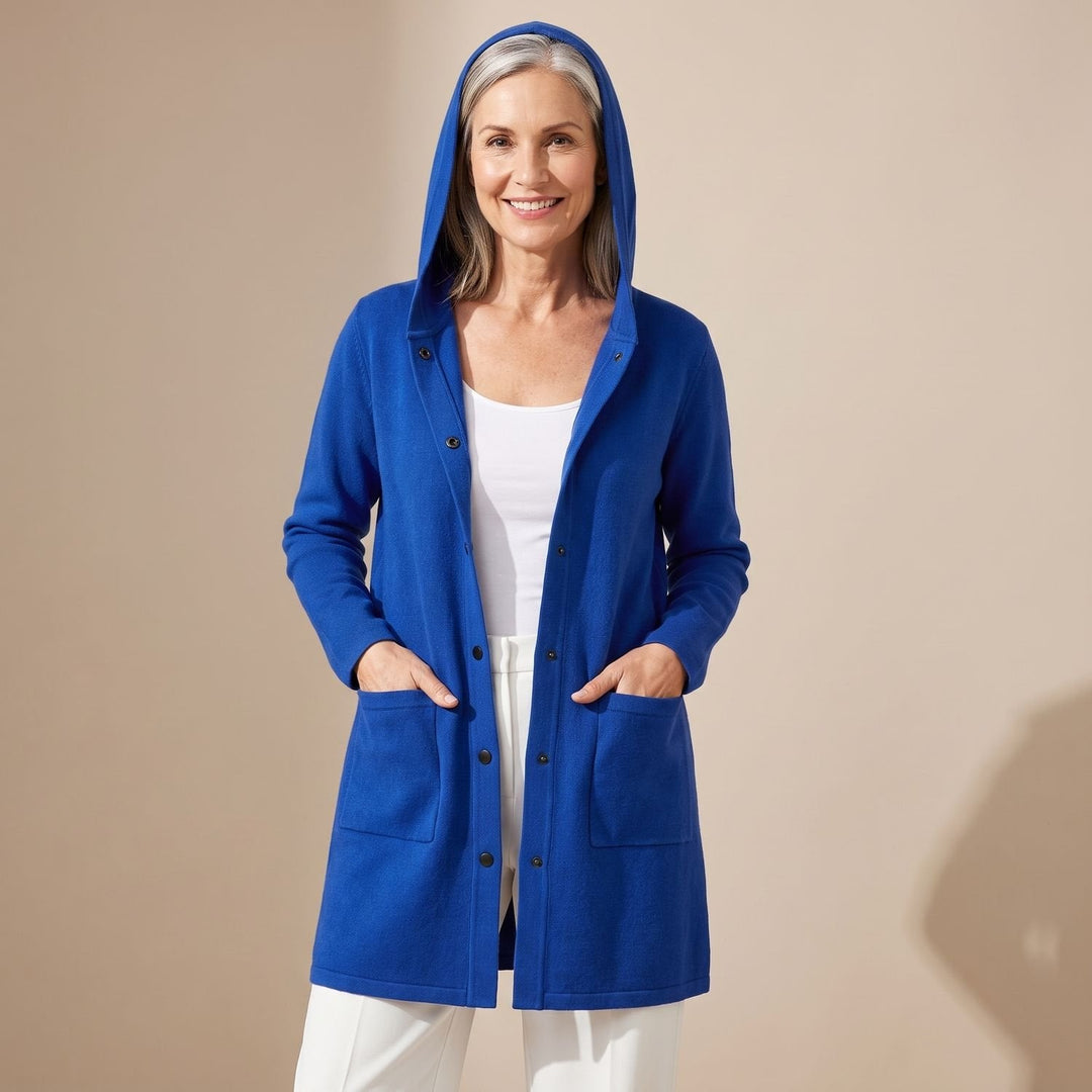 Loes Hooded Button-Up Cardigan Coat with Pockets - image 5
