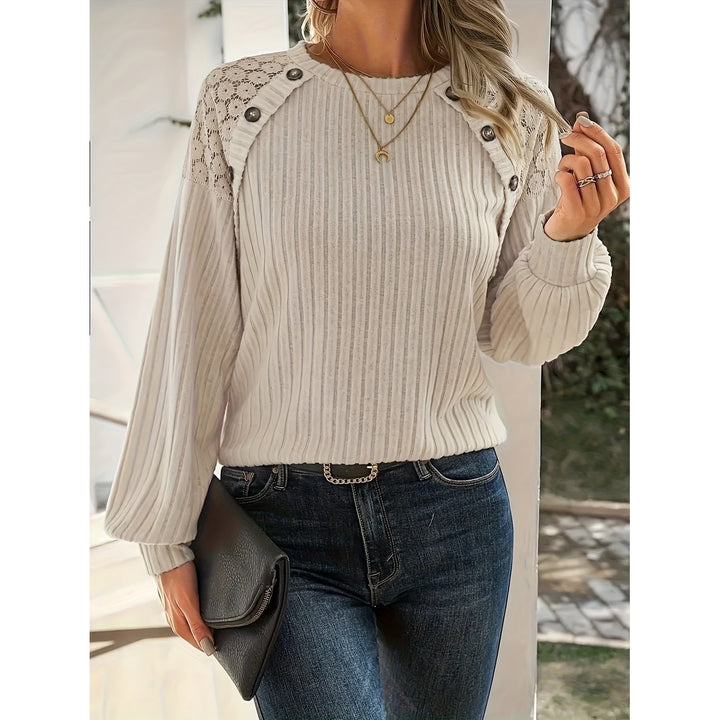 Zaira Ribbed Knit Top with Lace Shoulders - image 3