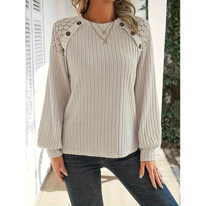 Zaira Ribbed Knit Top with Lace Shoulders - image 5