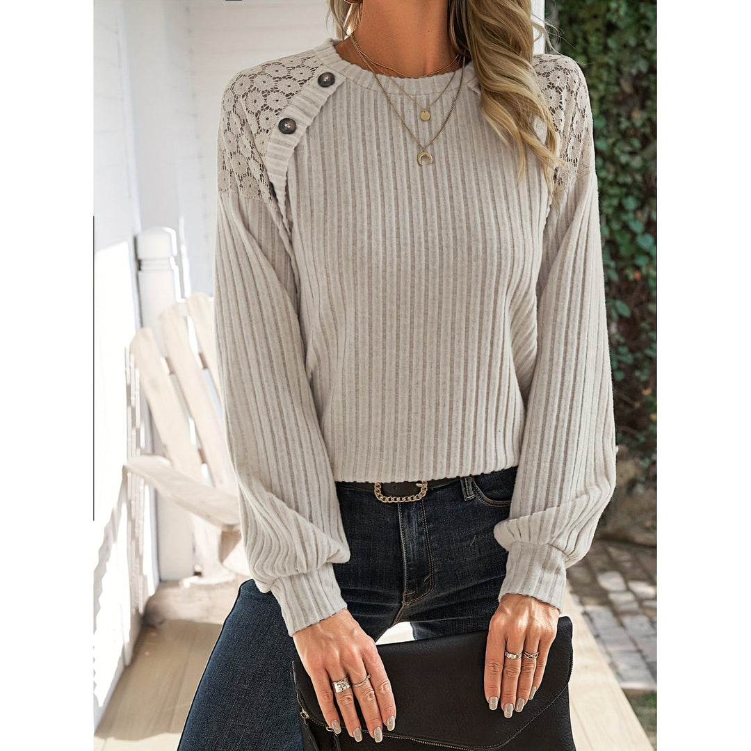 Zaira Ribbed Knit Top with Lace Shoulders - image 6