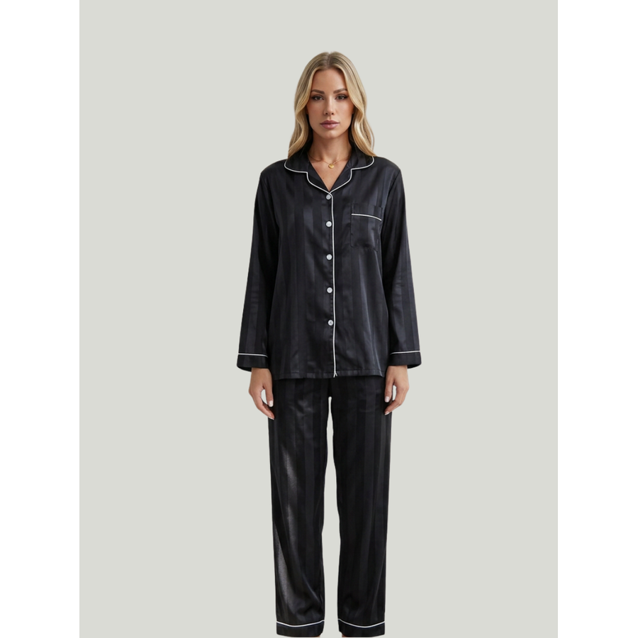 Soraya Satin Pajama Set with Contrast Piping - image 1