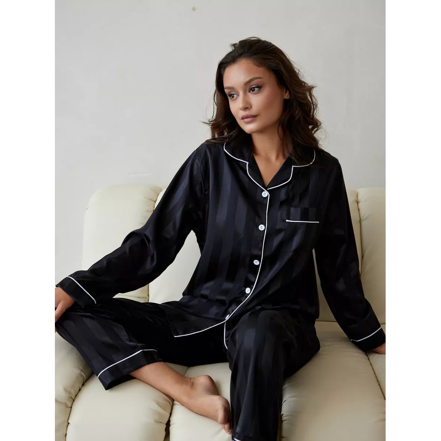 Soraya Satin Pajama Set with Contrast Piping - image 3