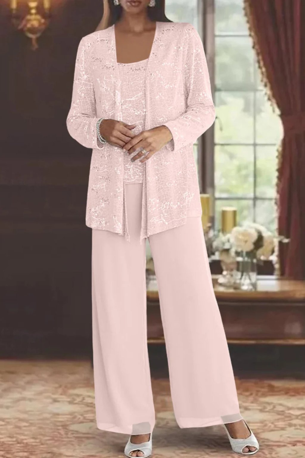 Luna | Women's Sequined Three-Piece Wide-Leg Trouser Suit