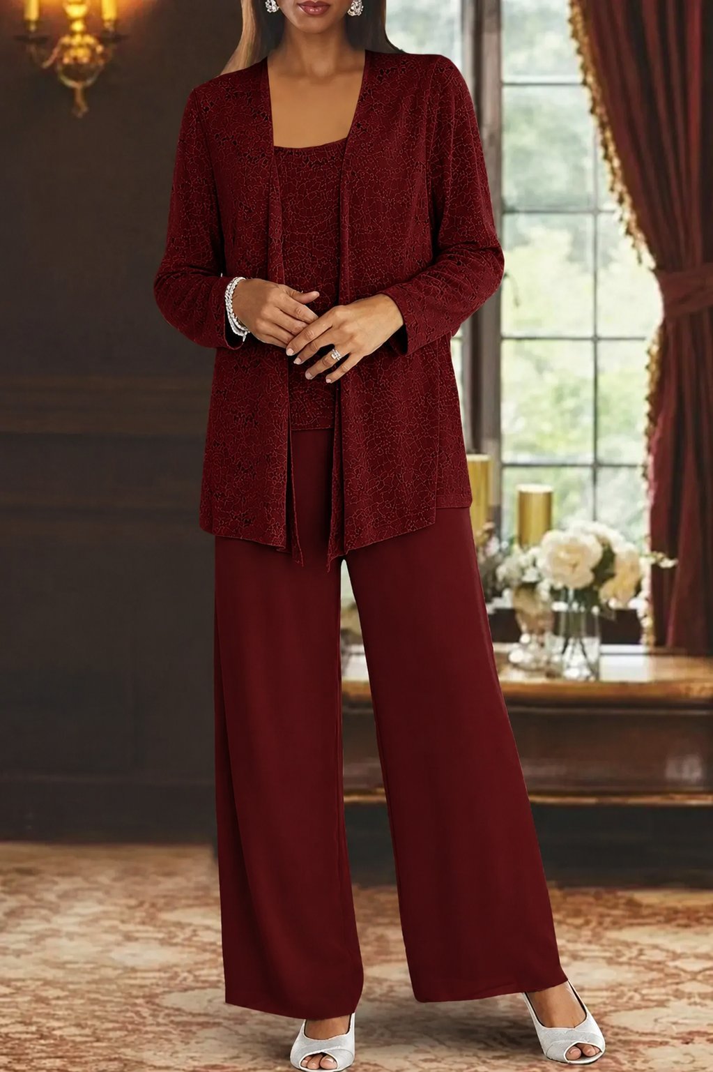 Luna | Women's Sequined Three-Piece Wide-Leg Trouser Suit