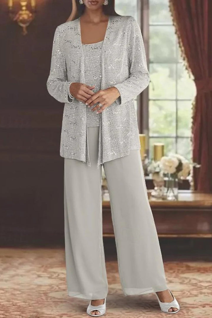 Luna | Women's Sequined Three-Piece Wide-Leg Trouser Suit