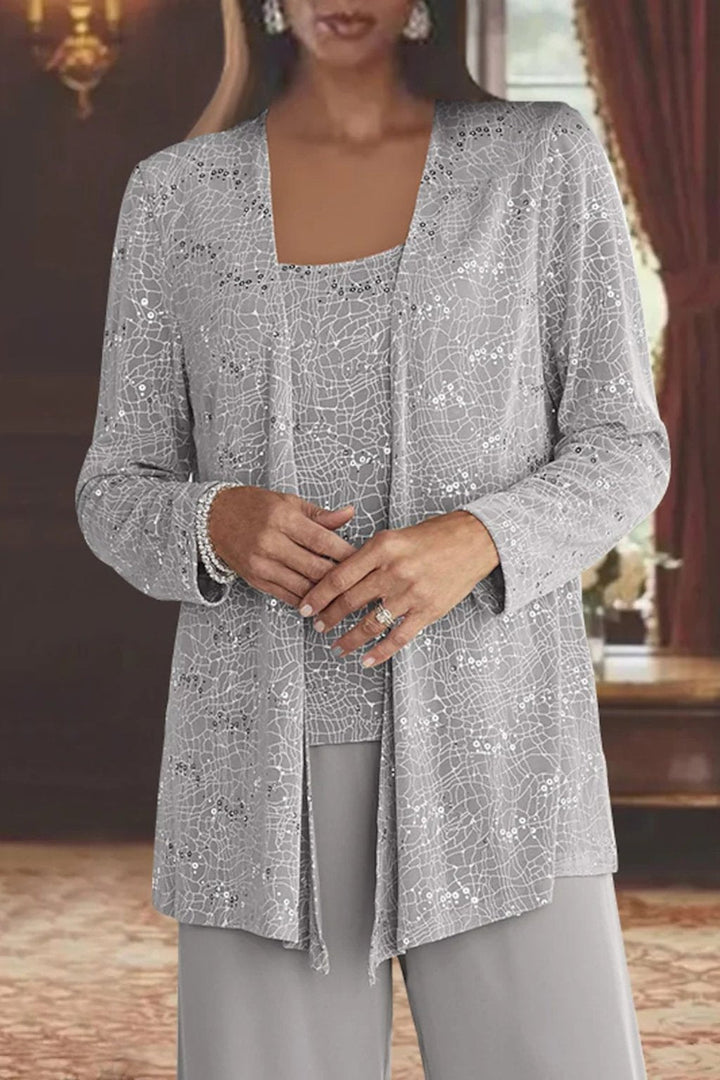 Luna | Women's Sequined Three-Piece Wide-Leg Trouser Suit