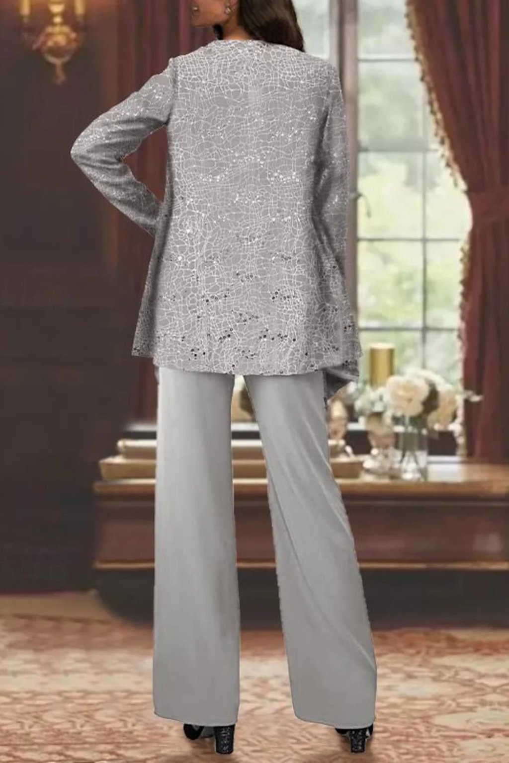 Luna | Women's Sequined Three-Piece Wide-Leg Trouser Suit